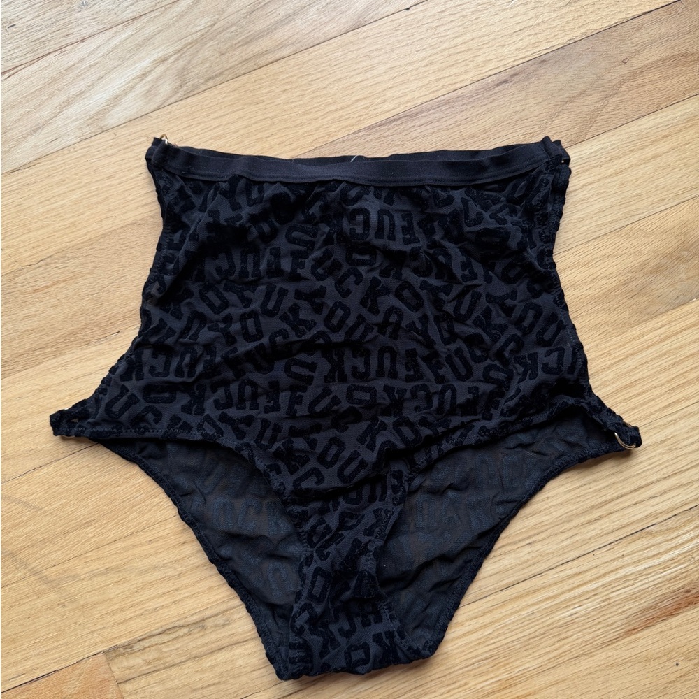 Black ‘F*** YOU’ Flocked Mesh cut-Out Panties